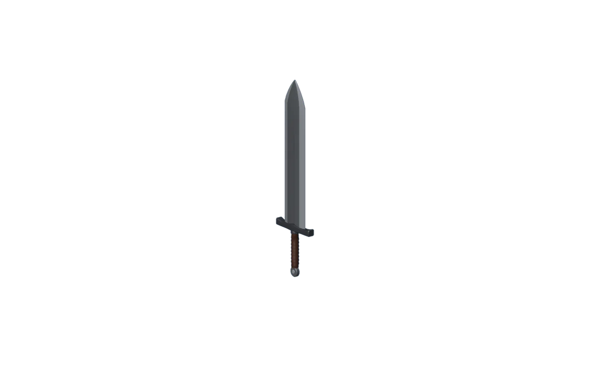 An iron sword with three arrows from its grip: Z up the blade, Y toward the edge, X to the side.