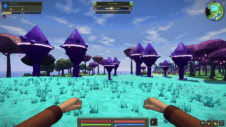 Purple crystal trees on cyan ground.
