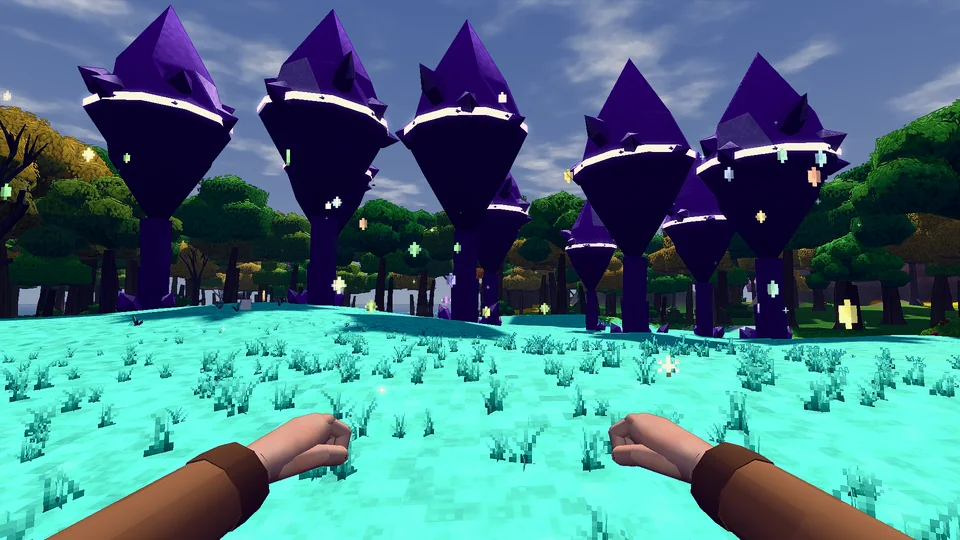 Purple crystal trees on cyan ground.