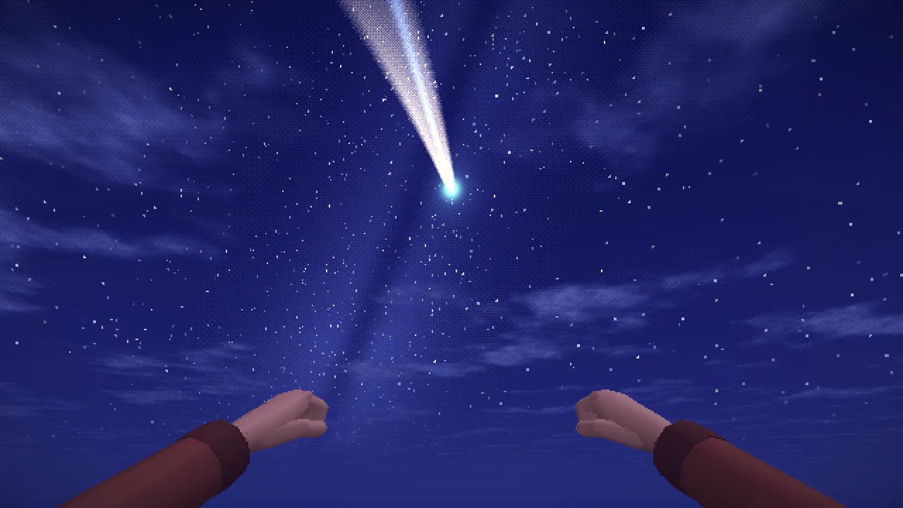 A bright comet with a long tail in a starry night sky.