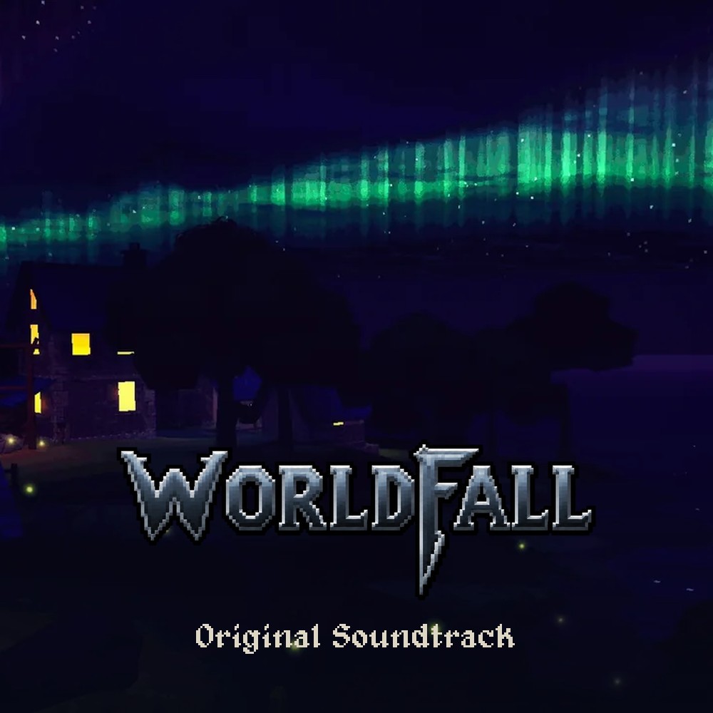 The Worldfall logo under an aurora over a lit village at night, with the words Original Soundtrack.